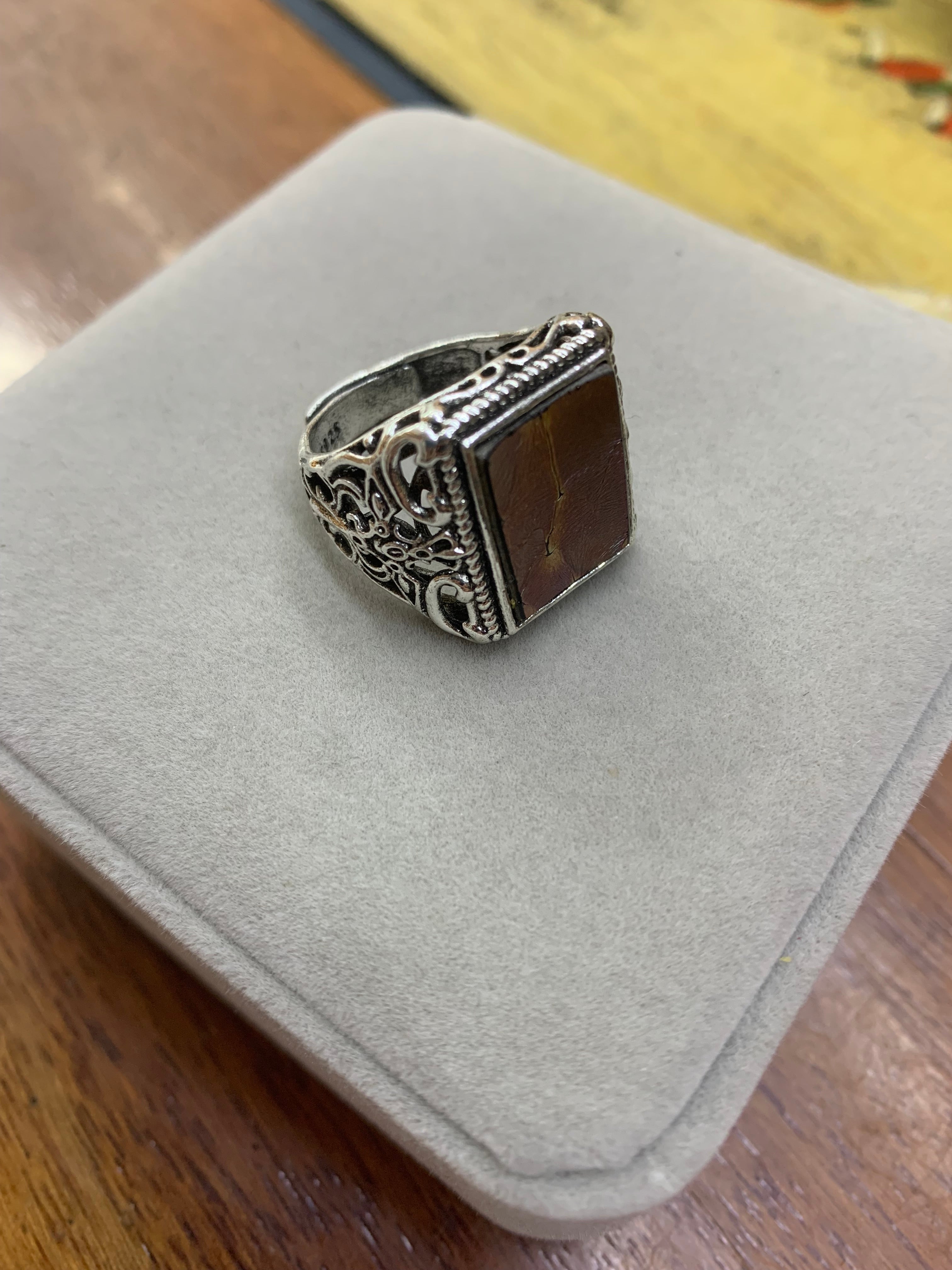 Vintage Silver Carved Jianzhan Shard Ring