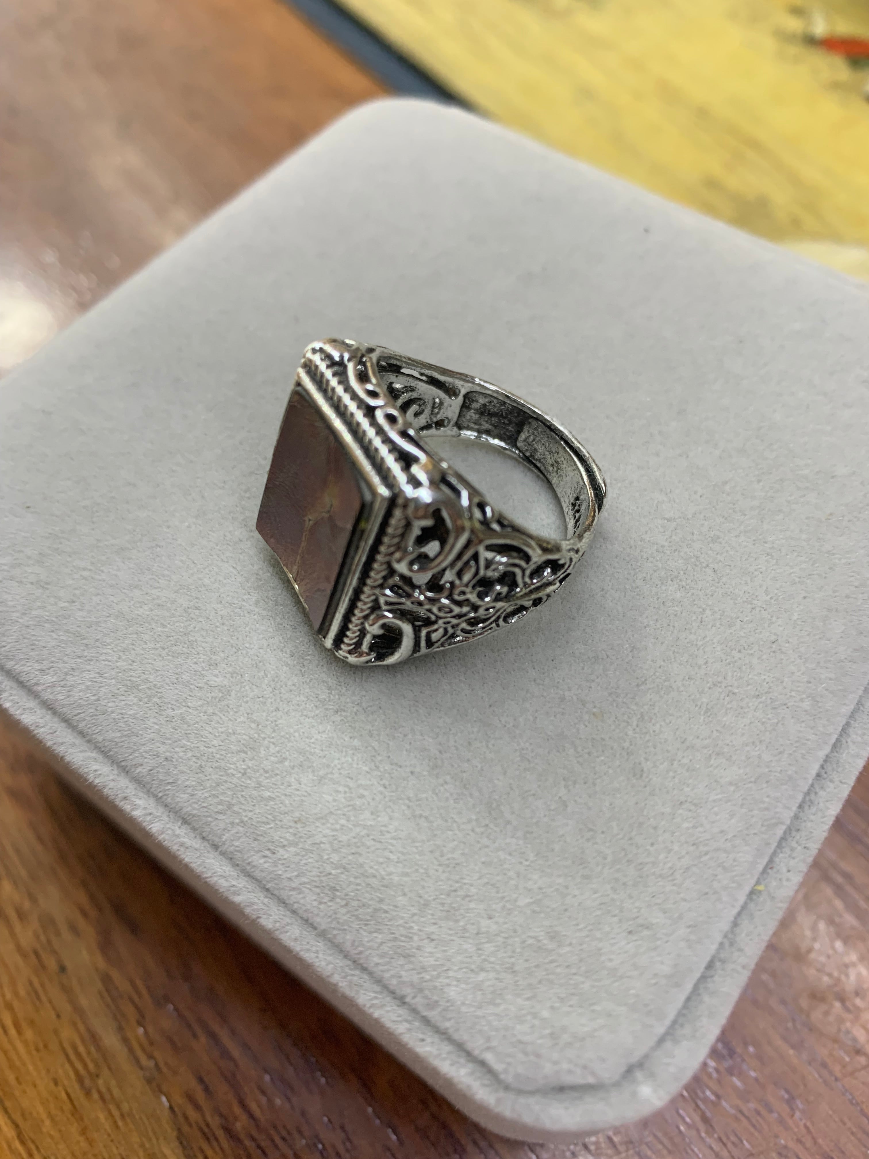Vintage Silver Carved Jianzhan Shard Ring