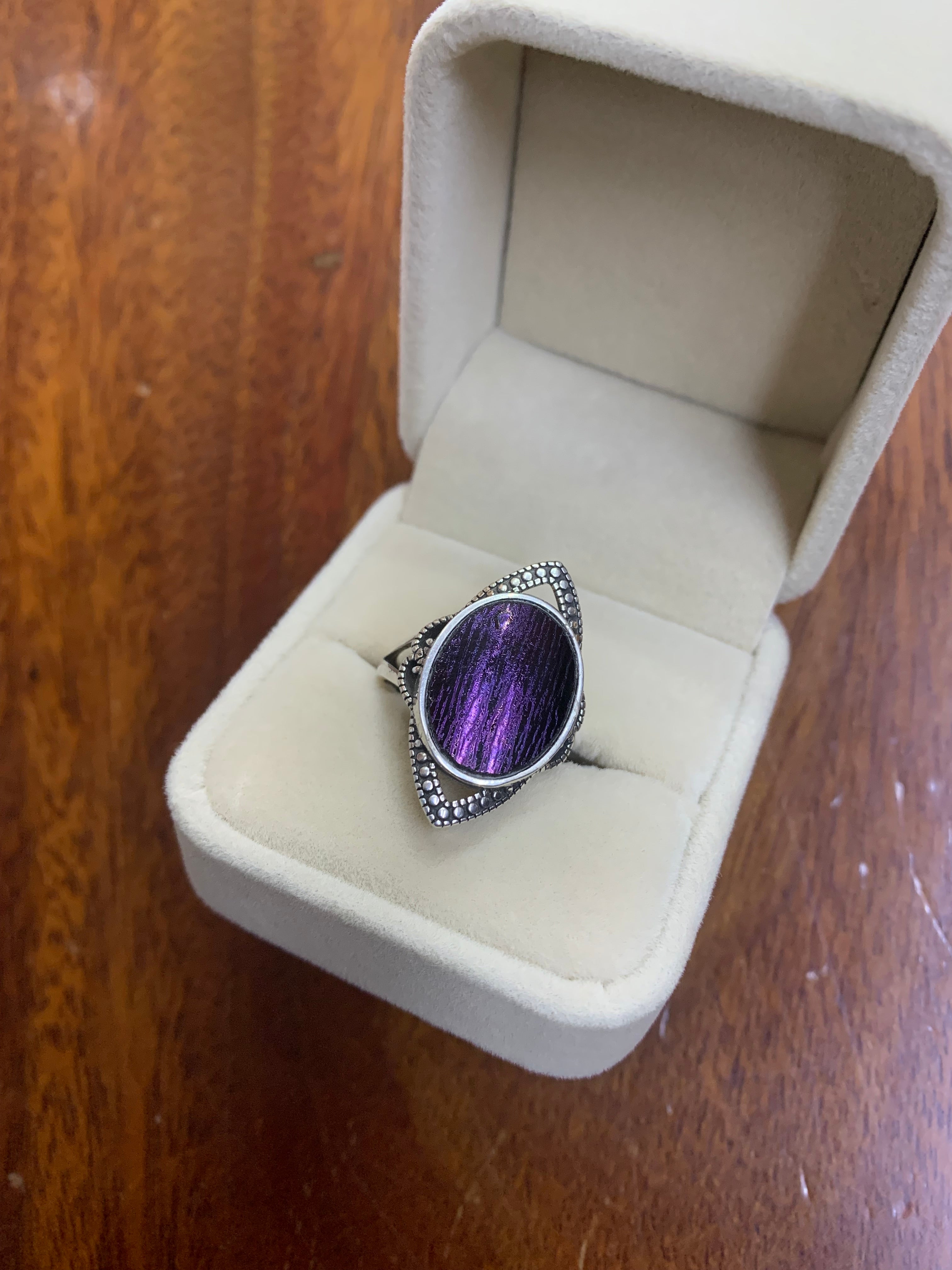 Handcrafted Vintage 925 Silver Porcelain Inlay Ring
