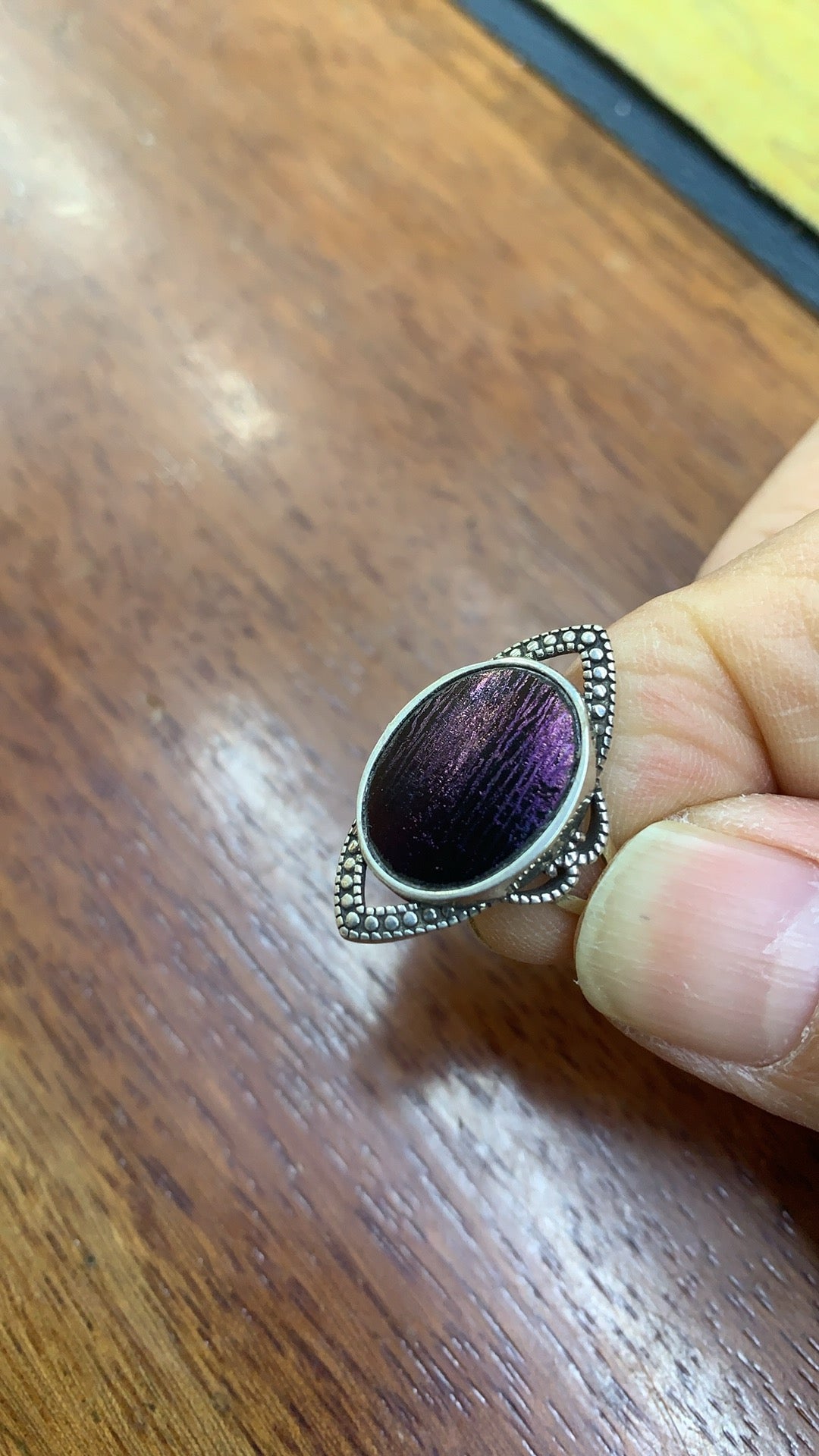 Handcrafted Vintage 925 Silver Porcelain Inlay Ring