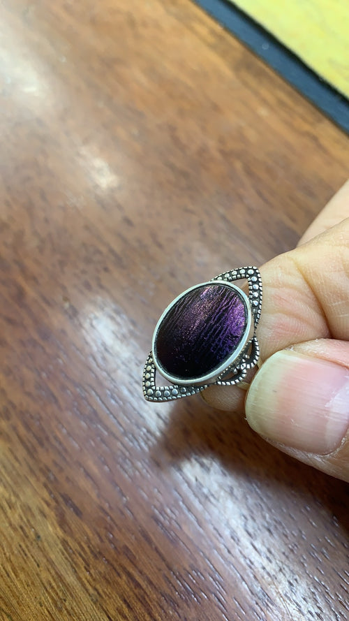 Handcrafted Vintage 925 Silver Porcelain Inlay Ring