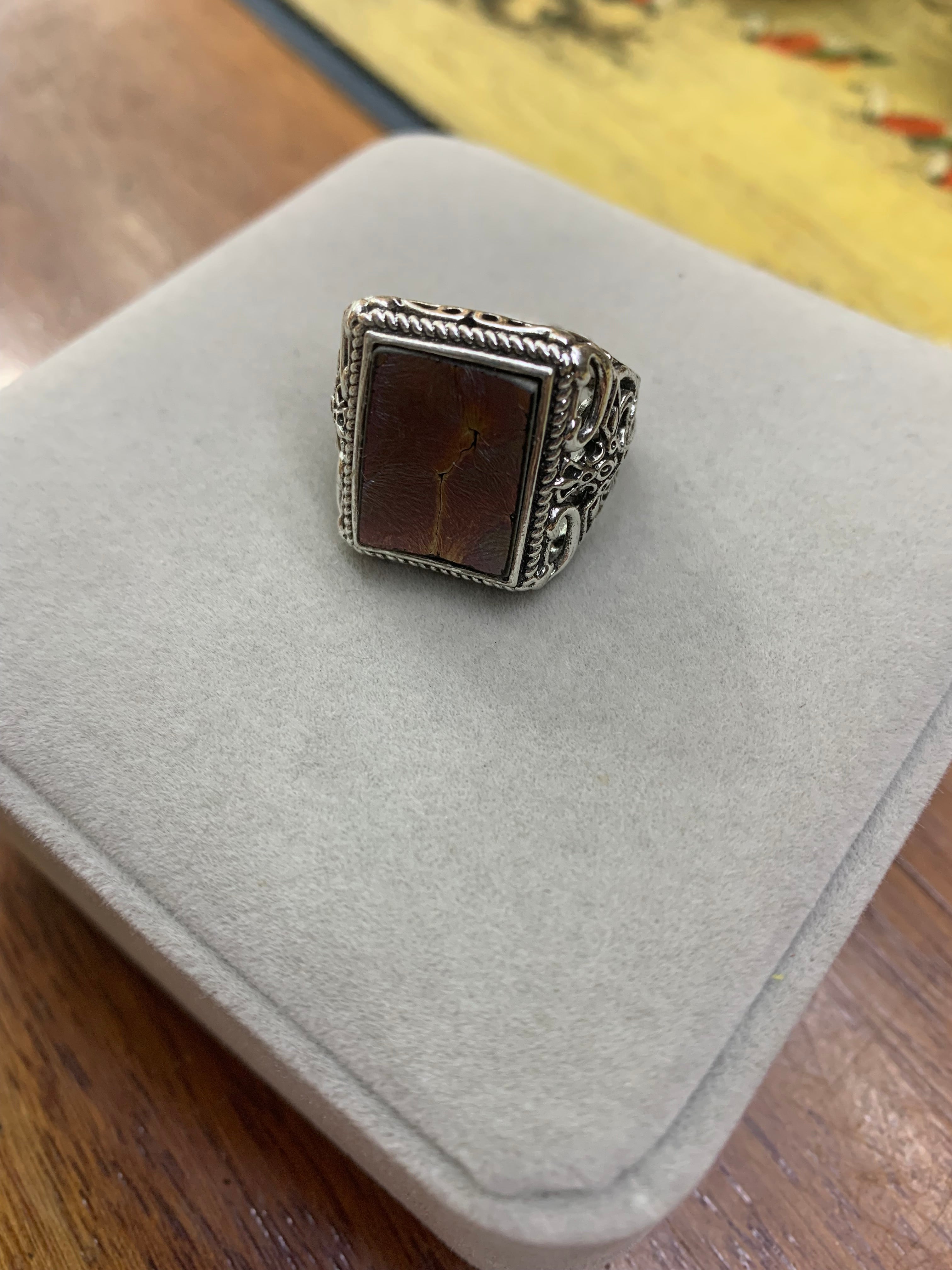 Vintage Silver Carved Jianzhan Shard Ring